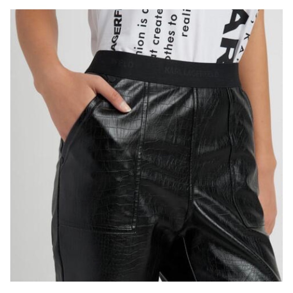 Karl Lagerfeld Paris Croc Vegan Leather Black Women’s Pants Size Large NWT - Picture 4 of 16
